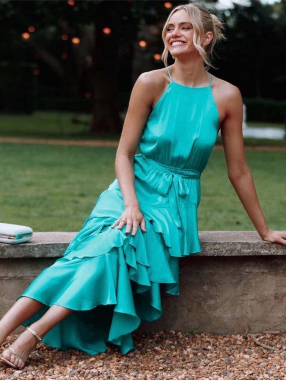 Petal & Pup Teal Tiered Halter Maxi Dress - Picture 2 of 9